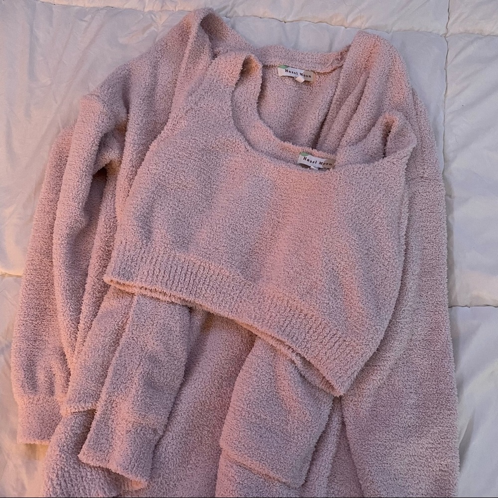 Fuzzy Pink Fleece Tank Top & Cardigan Loungewear Set - Size XL *SKIMS inspired*
